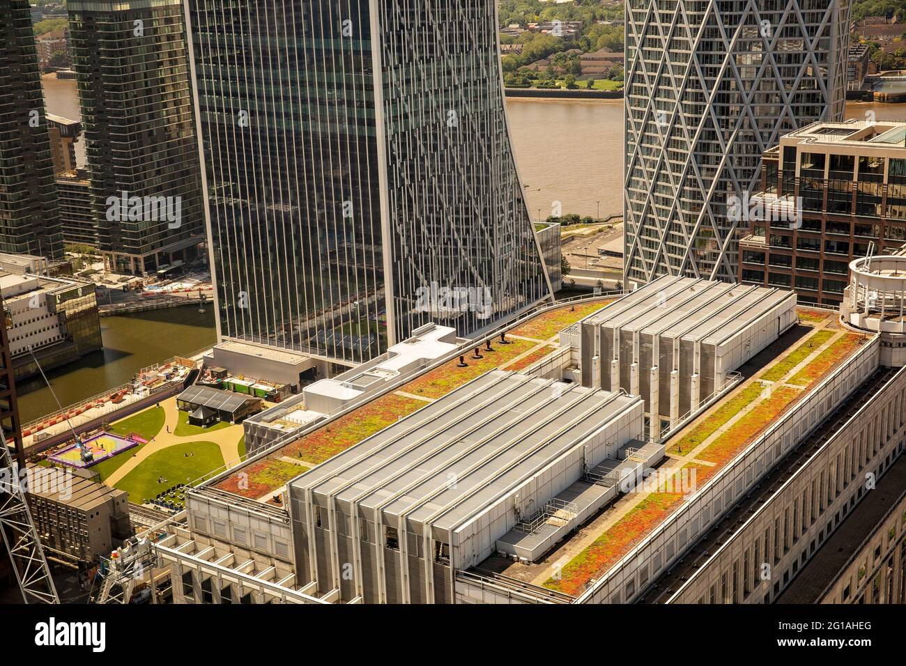 Green Roof's in Canary Wharf Stockfoto