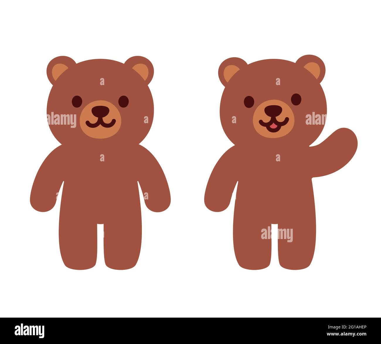Einfacher und niedlicher Teddybär, der steht und winkt. Flache Vektorgrafik Cartoon-Illustration. Stock Vektor
