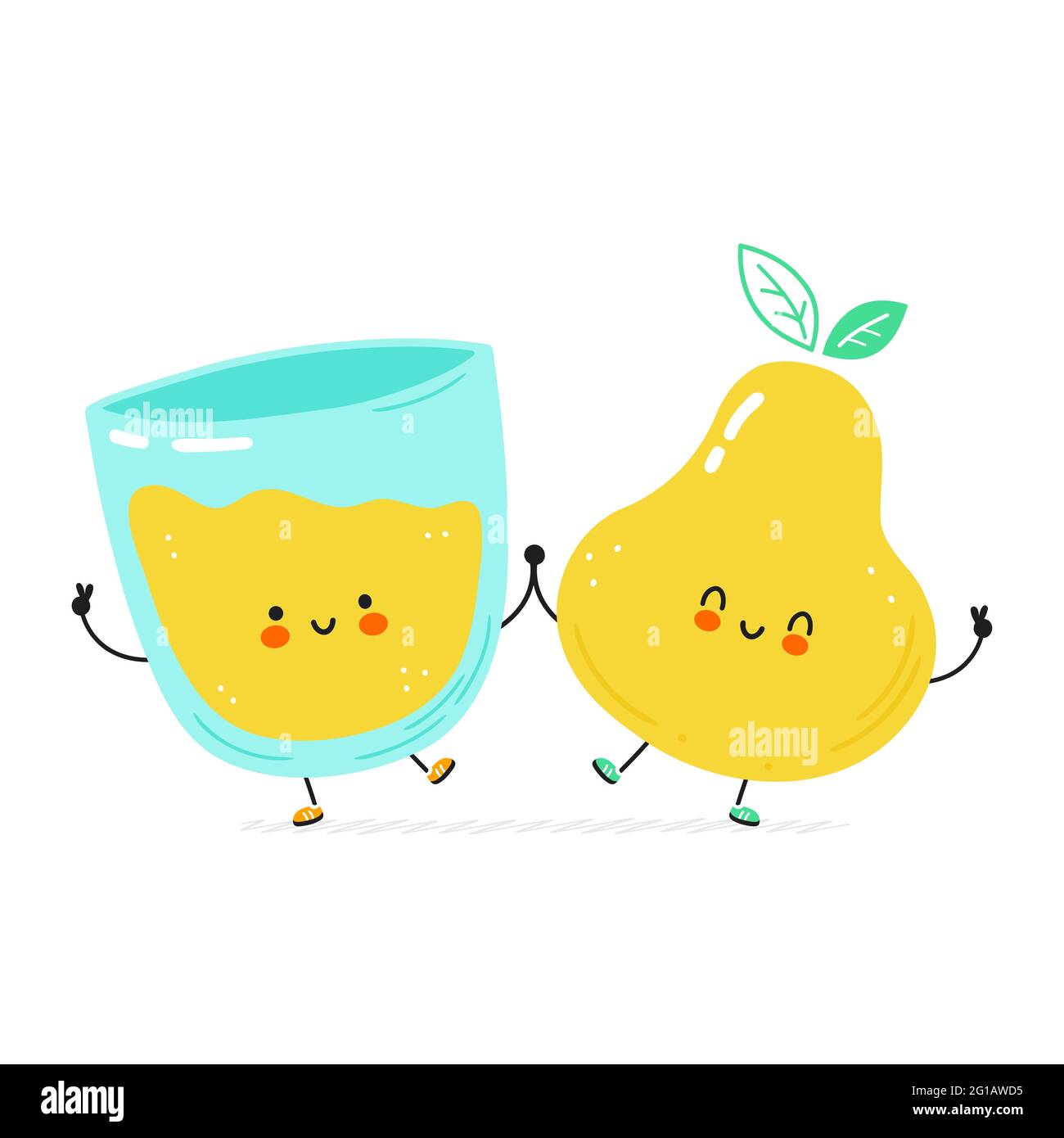 Süßes Happy Birne- und Saftglas. Isoliert auf weißem Hintergrund. Vektor-Cartoon-Figur handgezeichneten Stil Illustration. Pear Juice Cartoon Charakter Konzept Stock Vektor