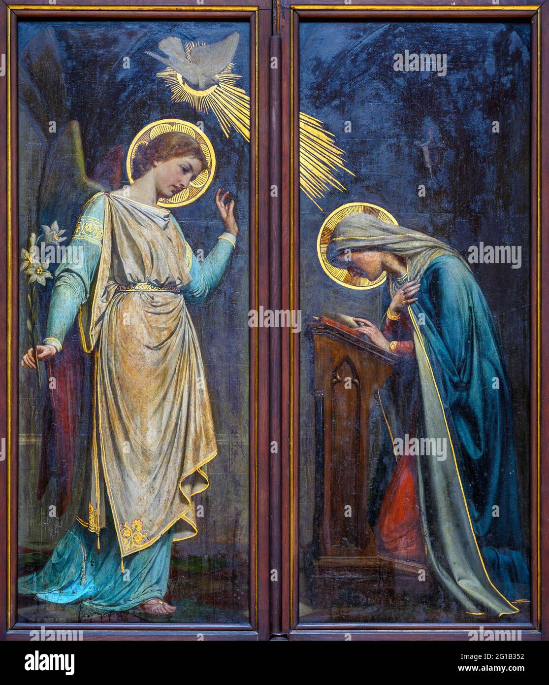 Gemälde der Verkündigung an die selige Jungfrau Maria. Votivkirche, Wien – Votivkirche, Wien. Stockfoto