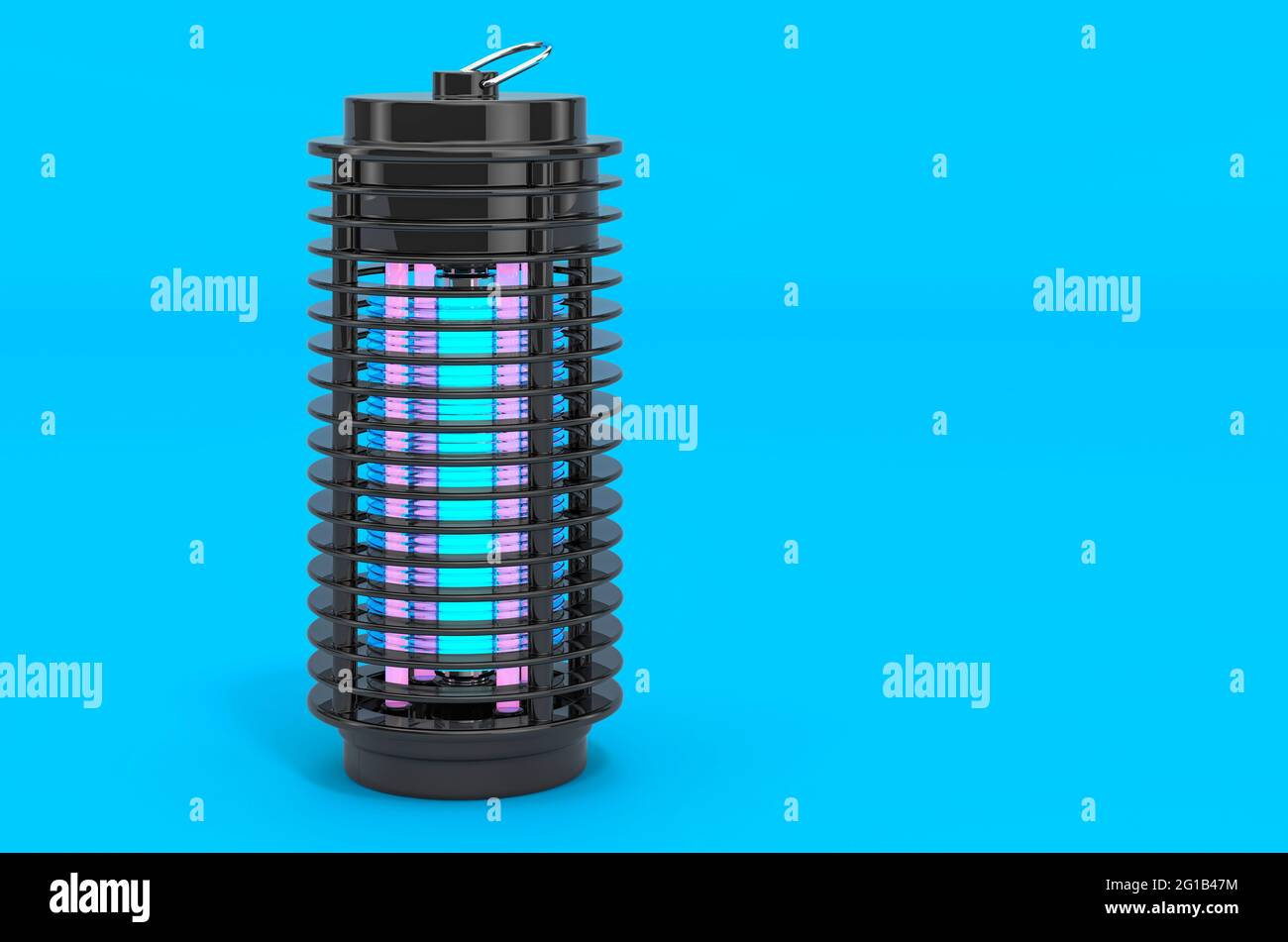 Lampe Moskito elektrische Insektenvernichter, Laterne. 3D-Rendering auf blauem Hintergrund, 3D-Rendering Stockfoto