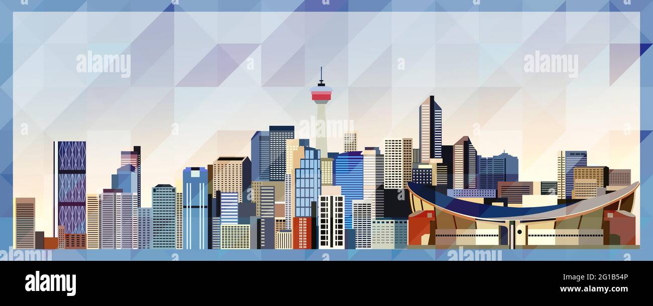 Calgary Skyline Vektor farbenfrohes Poster auf schönem dreieckigen Texturhintergrund Stock Vektor