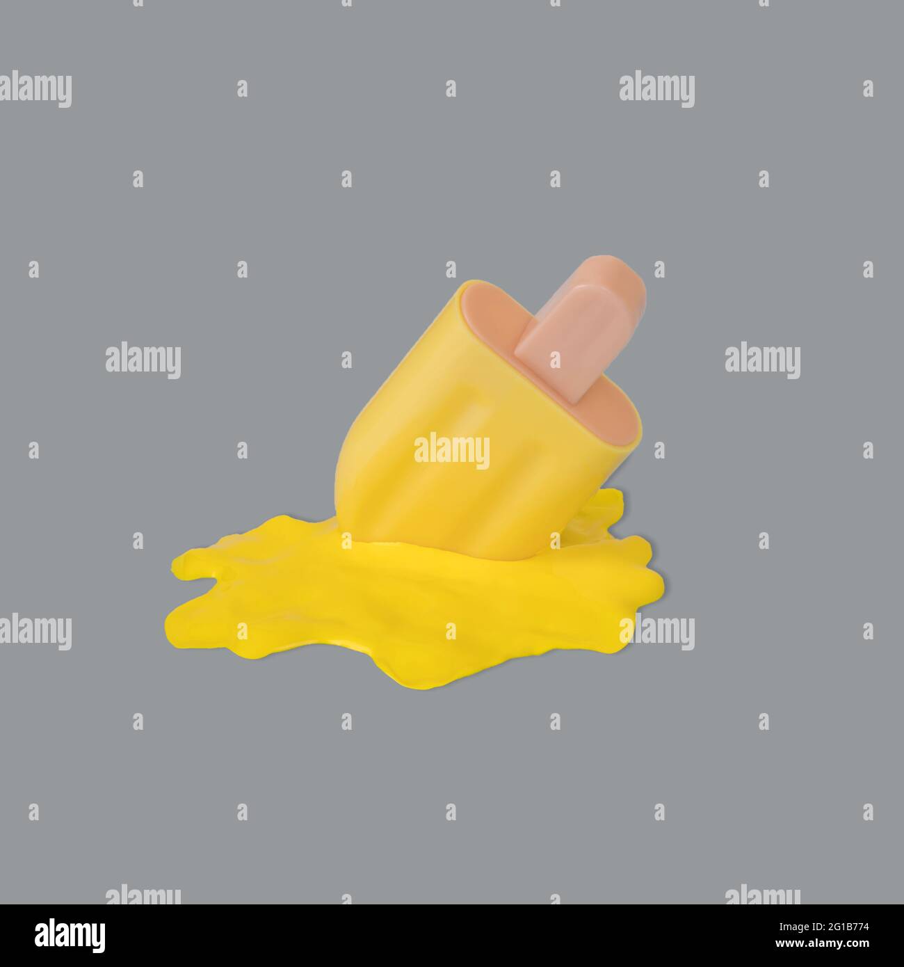 Gelbes Eis auf ultimativ grauem Hintergrund. Kreative Idee, minimales Sommerkonzept. Stockfoto