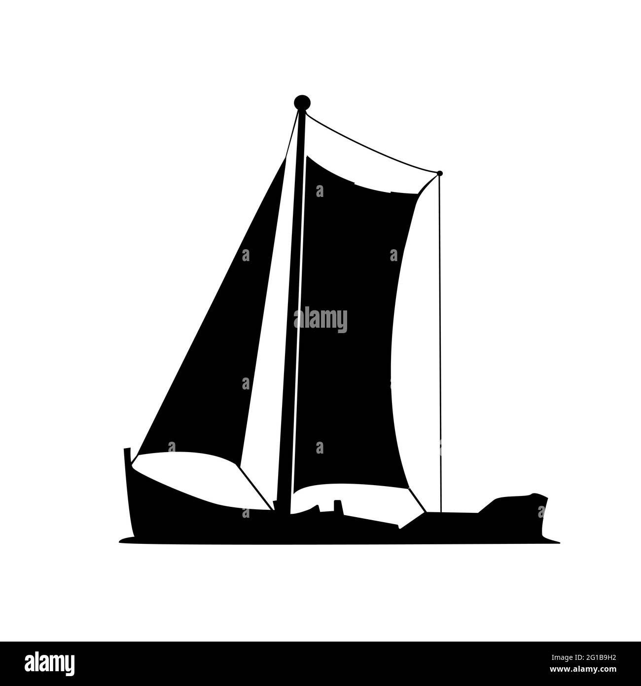 Segelboot Silhouette isoliert auf weißem Hintergrund. Yacht-Symbol. Kleines Boot mit Segel.Segelschiff Symbol.Schiff Logo oder Symbol.Stock Vektor-Abbildung Stock Vektor