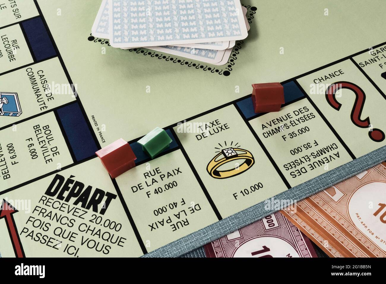 Französische Sprachversion des Brettspiels Monopoly. Stockfoto
