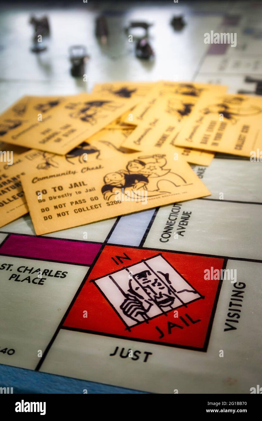 Monopoly Brettspiel ist ein beliebtes internationales Immobilienhandelsspiel, USA Stockfoto