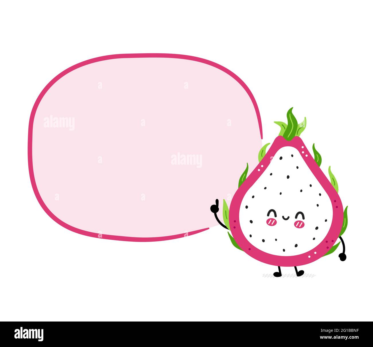 Nette lustige Drachenfrucht mit Sprechblase. Vektor Hand gezeichnet Cartoon kawaii Charakter Illustration Symbol. Isoliert auf weißem Hintergrund. Drachenfrucht, exotisches Food-Charakter-Konzept Stock Vektor