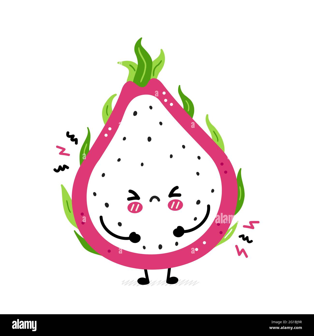 Nette lustige traurige Drachenfrucht. Vektor Hand gezeichnet Cartoon kawaii Charakter Illustration Symbol. Isoliert auf weißem Hintergrund. Drachenfrucht, exotisches Food-Charakter-Konzept Stock Vektor
