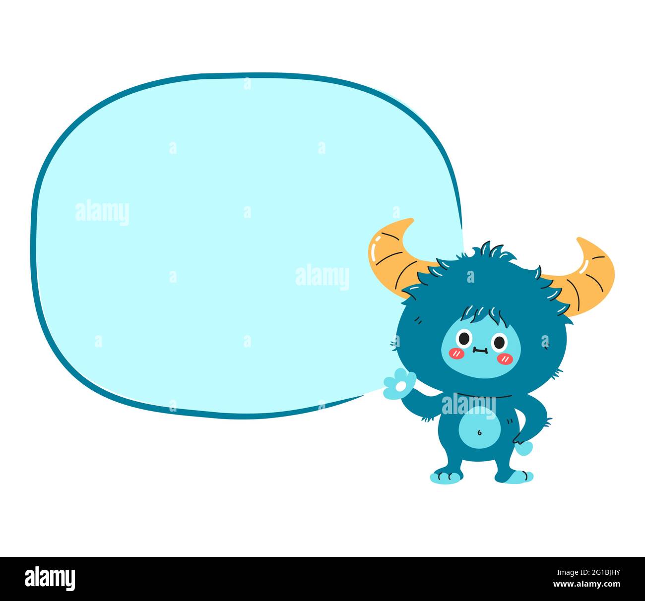 Niedliche lustige Yeti Monster Charakter mit Comic-Textfeld. Vektor Hand gezeichnet Cartoon kawaii Charakter Illustration Symbol. Isoliert auf weißem Hintergrund. Yeti, Bigfoot Baby Cartoon Charakter Konzept Stock Vektor