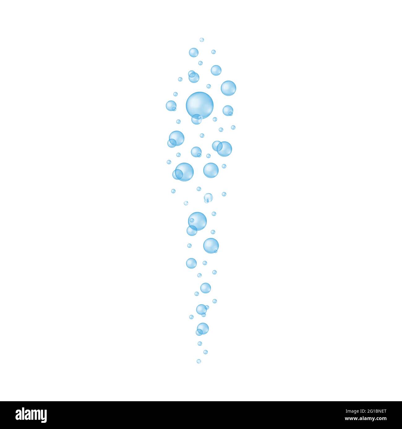 Blaue Luftblasen strömen. Seife oder Reinigungsmittel Schaum Textur, Aquarium oder Meerwasser fließen, Bad sud, kohlensäurehaltige Getränk Wirkung. Vektor-realistische Darstellung. Stock Vektor