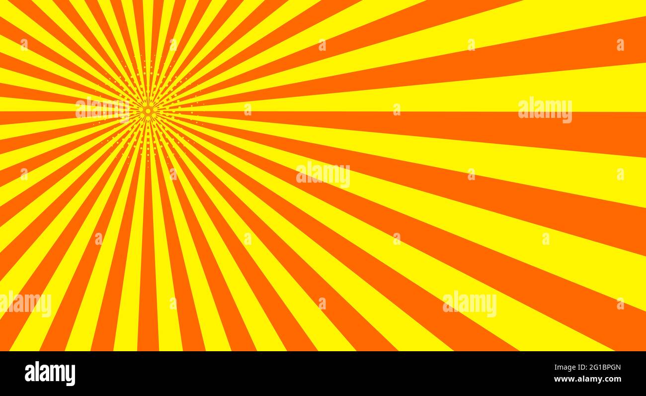 Sonnenstrahlen im Retro-Stil. Retro-Comic-Hintergrund. Sonnenstrahl gelb orange radiale konzentrische Streifen. Pop Art Superhelden Tapete. Vektor i Stock Vektor