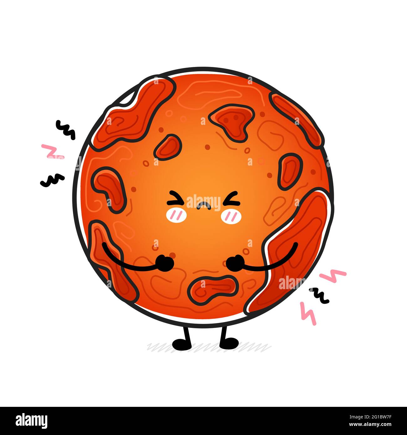 Niedliche lustige traurige Mars-Planet. Vektor Hand gezeichnet Cartoon kawaii Charakter Illustration Symbol. Isoliert auf weißem Hintergrund. Mars-Planet, Kosmos Charakter Konzept Stock Vektor