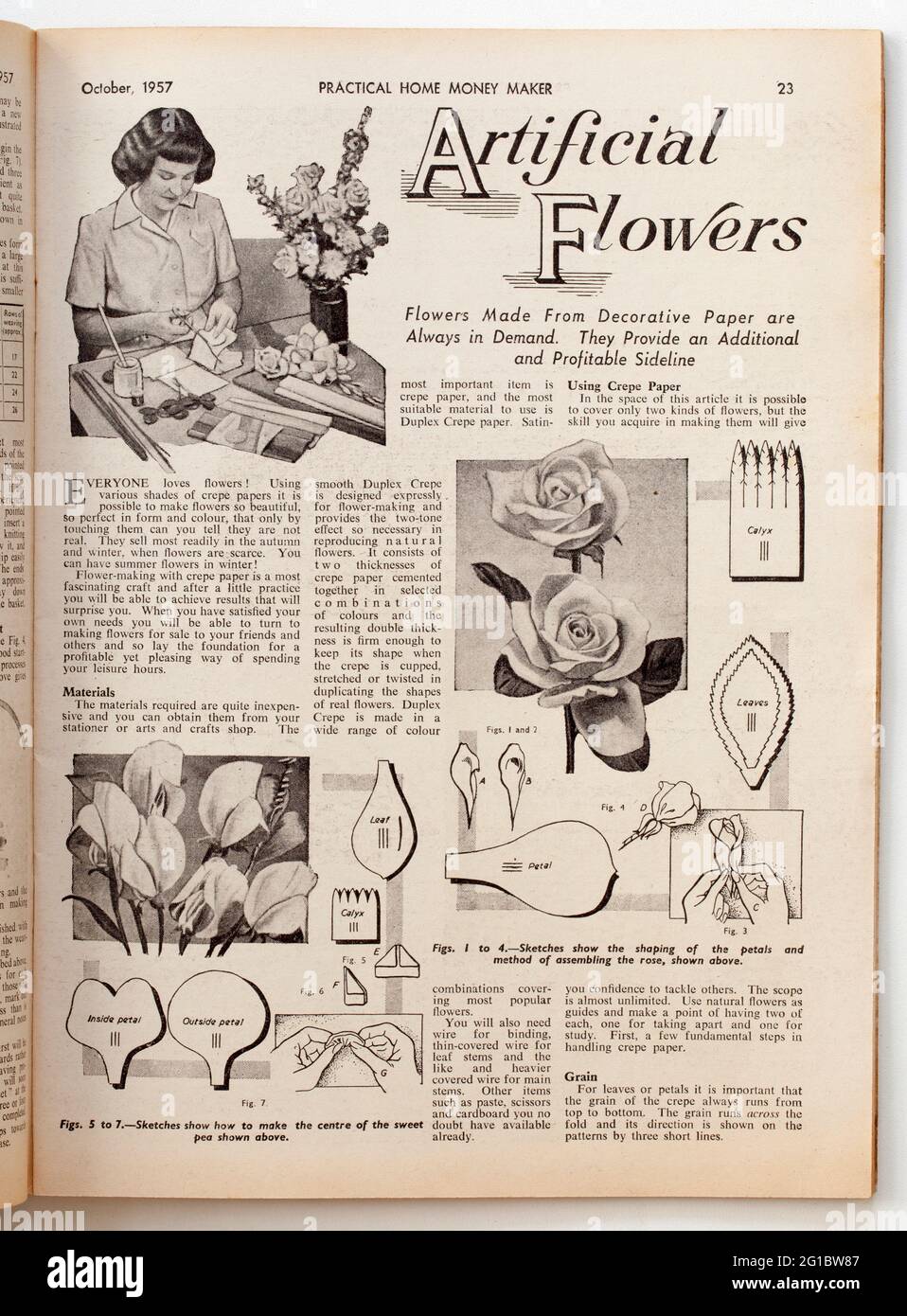 Artikel aus dem Practical Home Moneysaver Magazine über künstliche Blumen Stockfoto