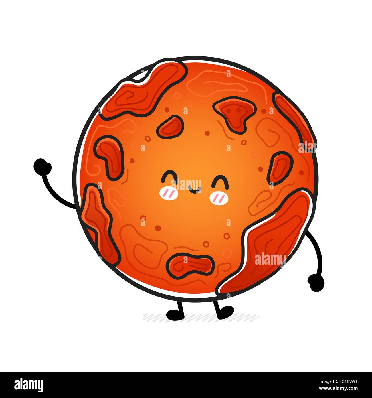 Niedlich lustig glücklich Mars Planet. Vektor Hand gezeichnet Cartoon kawaii Charakter Illustration Symbol. Isoliert auf weißem Hintergrund. Weltraumforschung, Mars Planet Kosmos Charakter Konzept Stock Vektor