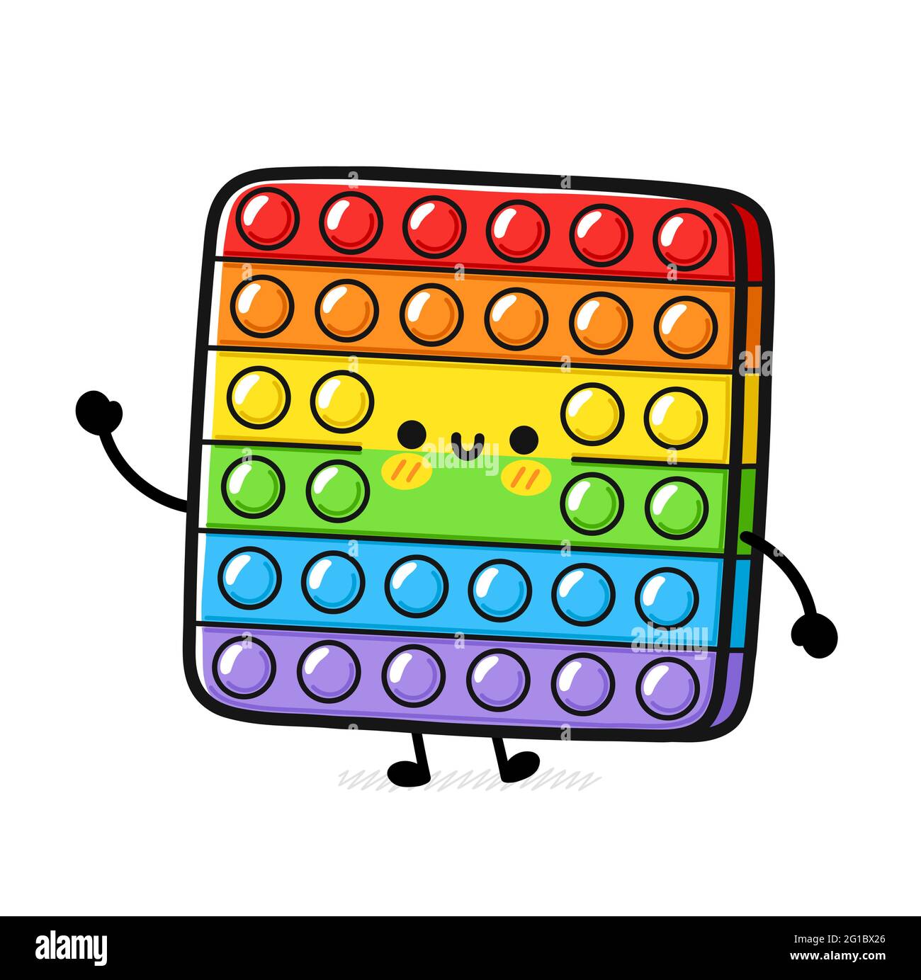 Niedliche lustige Pop it fidget Sinnesspielzeug. Vektor Hand gezeichnet Cartoon kawaii Charakter Illustration Symbol. Isoliert auf weißem Hintergrund. Pop it fidget Kinder sensorische Spielzeug Doodle Cartoon Charakter Konzept Stock Vektor