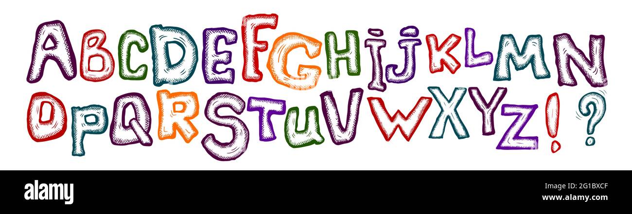 Bunte Buchstaben. Fröhliche grafische Buchstaben. Vektorgrafik Stock Vektor