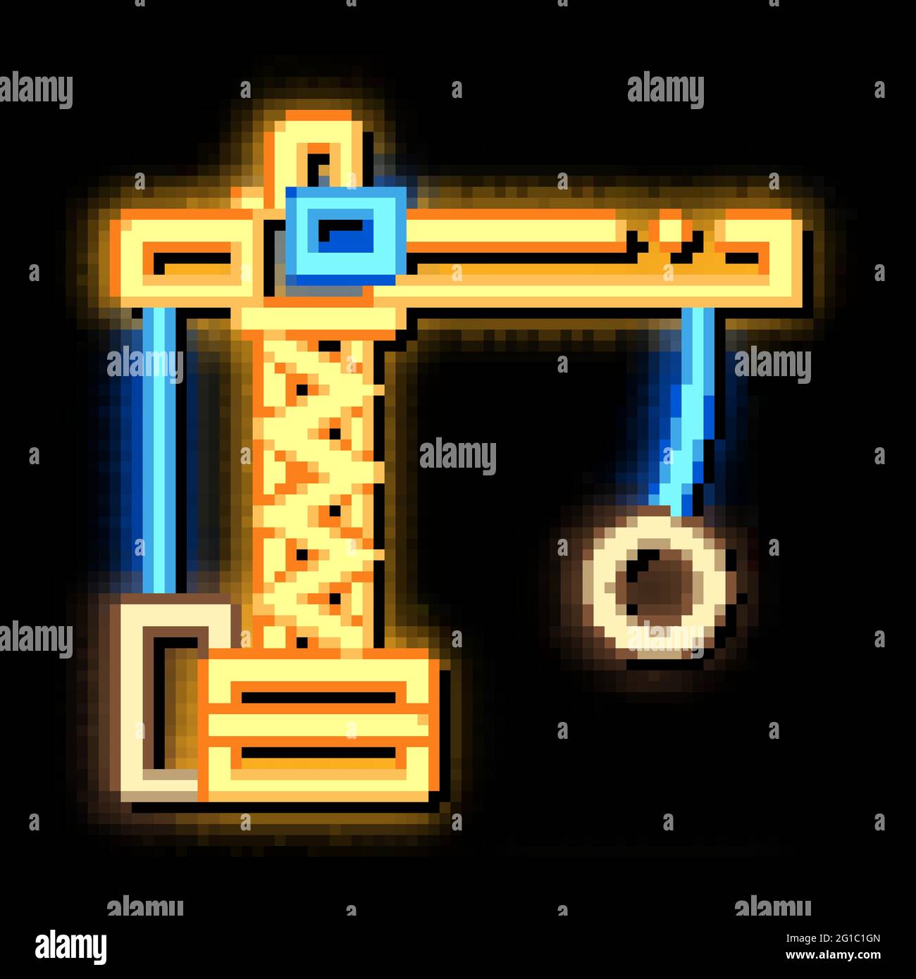 Abbruchkrane mit Leuchtsymbol in Neonfarben Stock Vektor