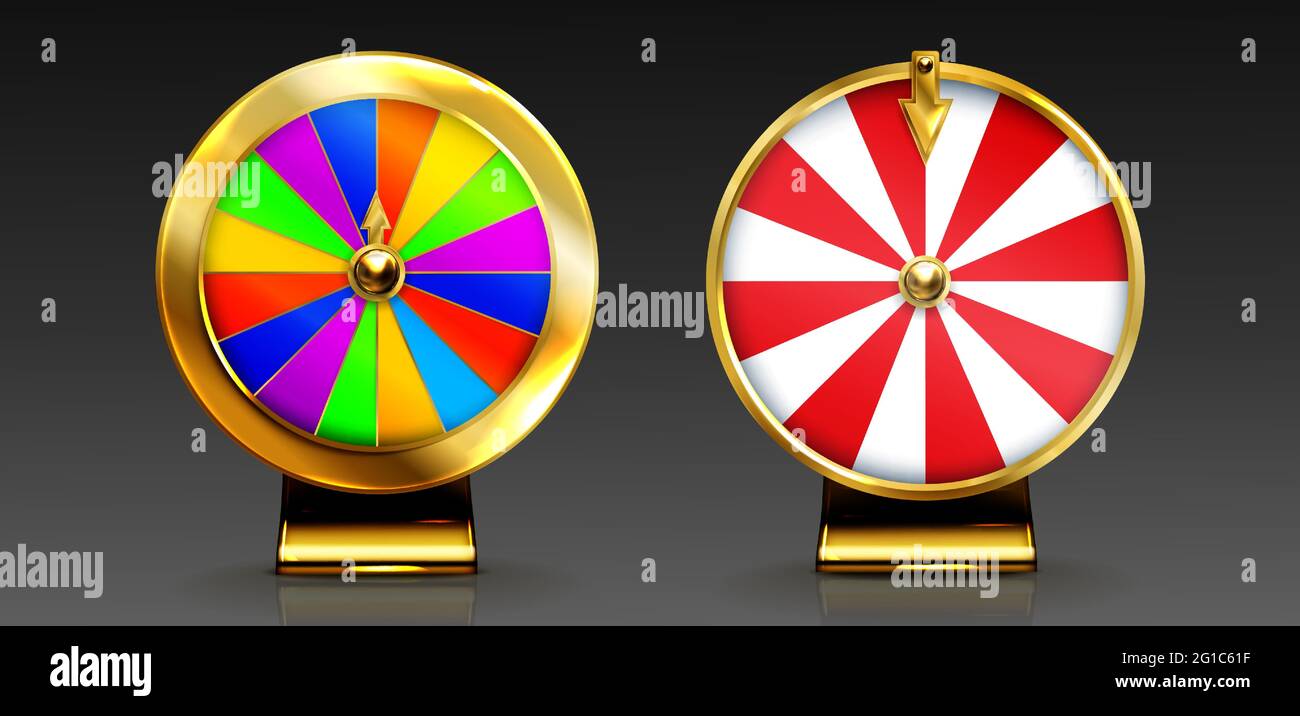 Goldenes Glücksrad für Lotteriespiel oder Casino. Chance, den Preis in Lucky Roulette zu gewinnen. Vektor realistische Illustration von Gold Glück Rad isoliert auf Hintergrund Stock Vektor