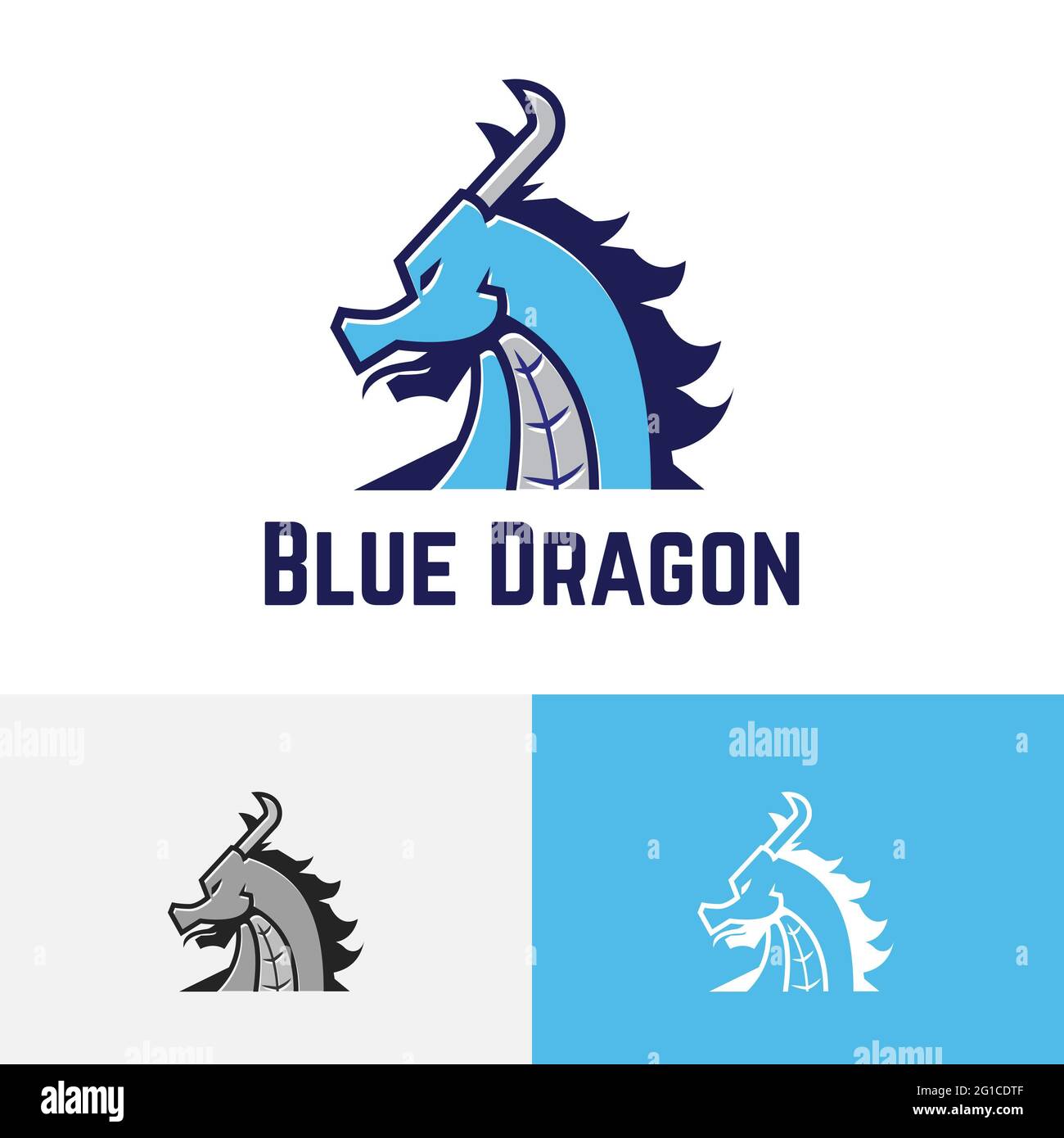 Blue Dragon Head Cool Esport Game Logo Stockfoto