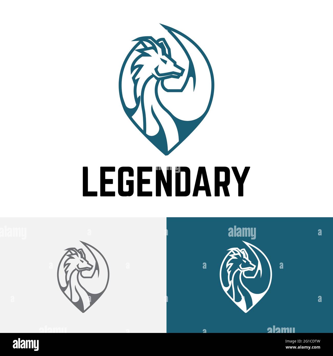 Awesome Legendären Great Dragon Line Esport Spiel Logo Symbol Stockfoto
