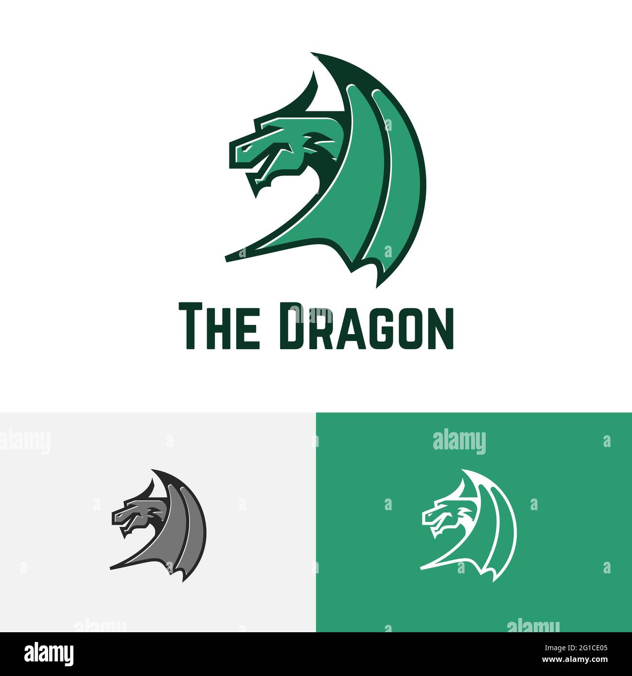 Green Dragon Wing Legendary Animal Esport Game Logo Stockfoto