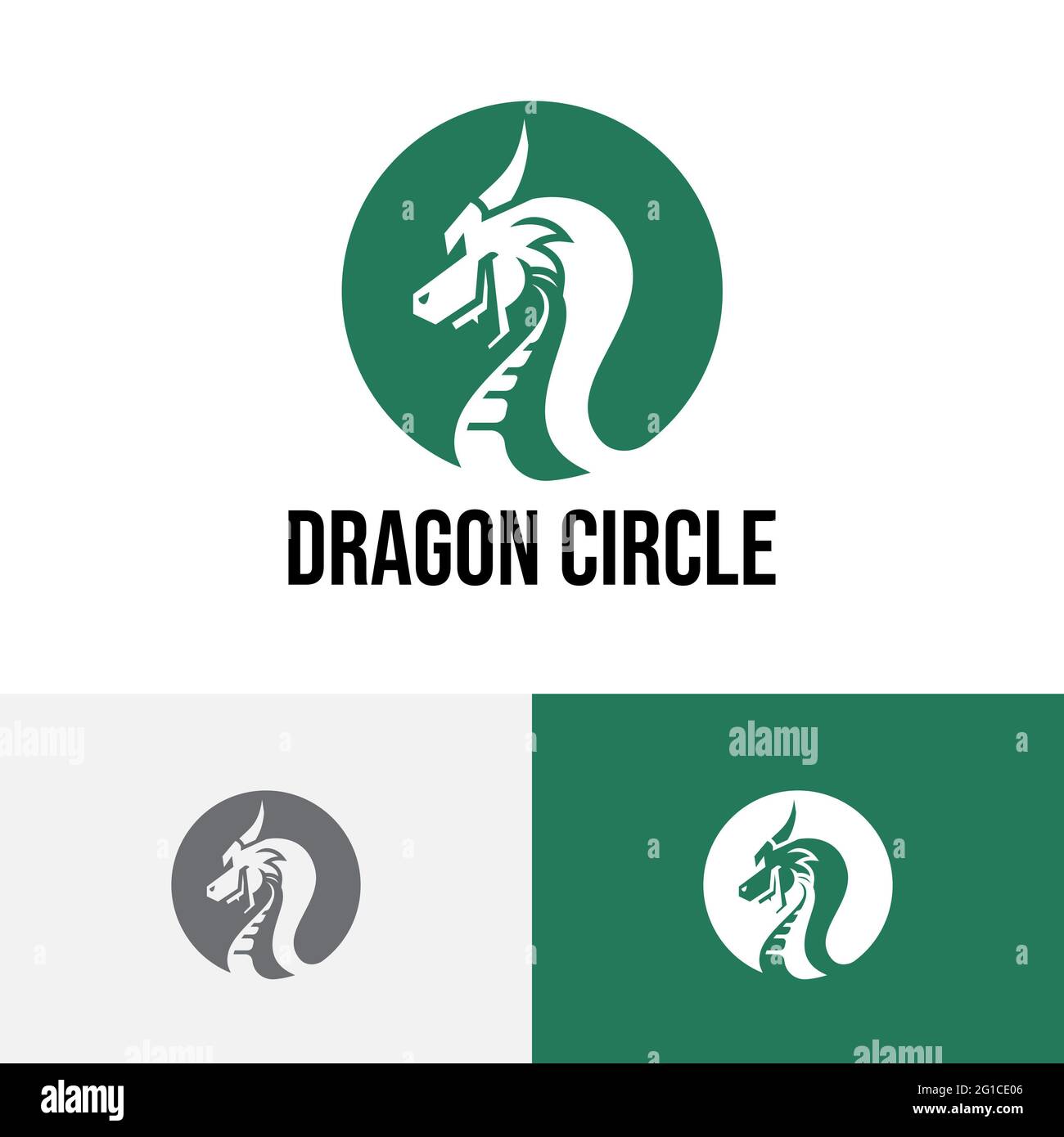 Green Dragon Circle Negative Space Logo Style Stockfoto