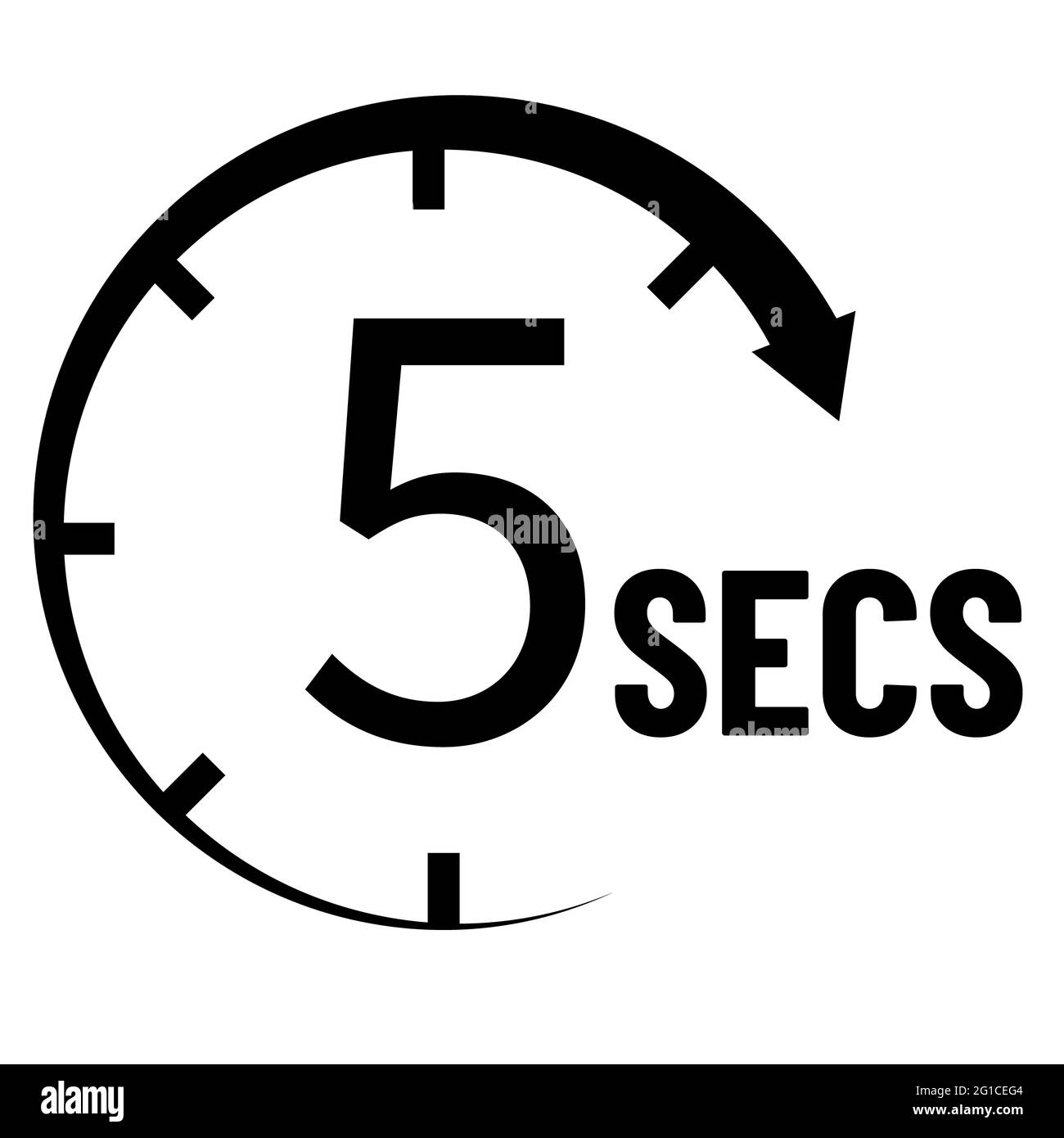 5 Sekunden Countdown-Timer-Symbol. Zeitmesszeichen. Zeitintervallsymbol. Flacher Stil. Stockfoto