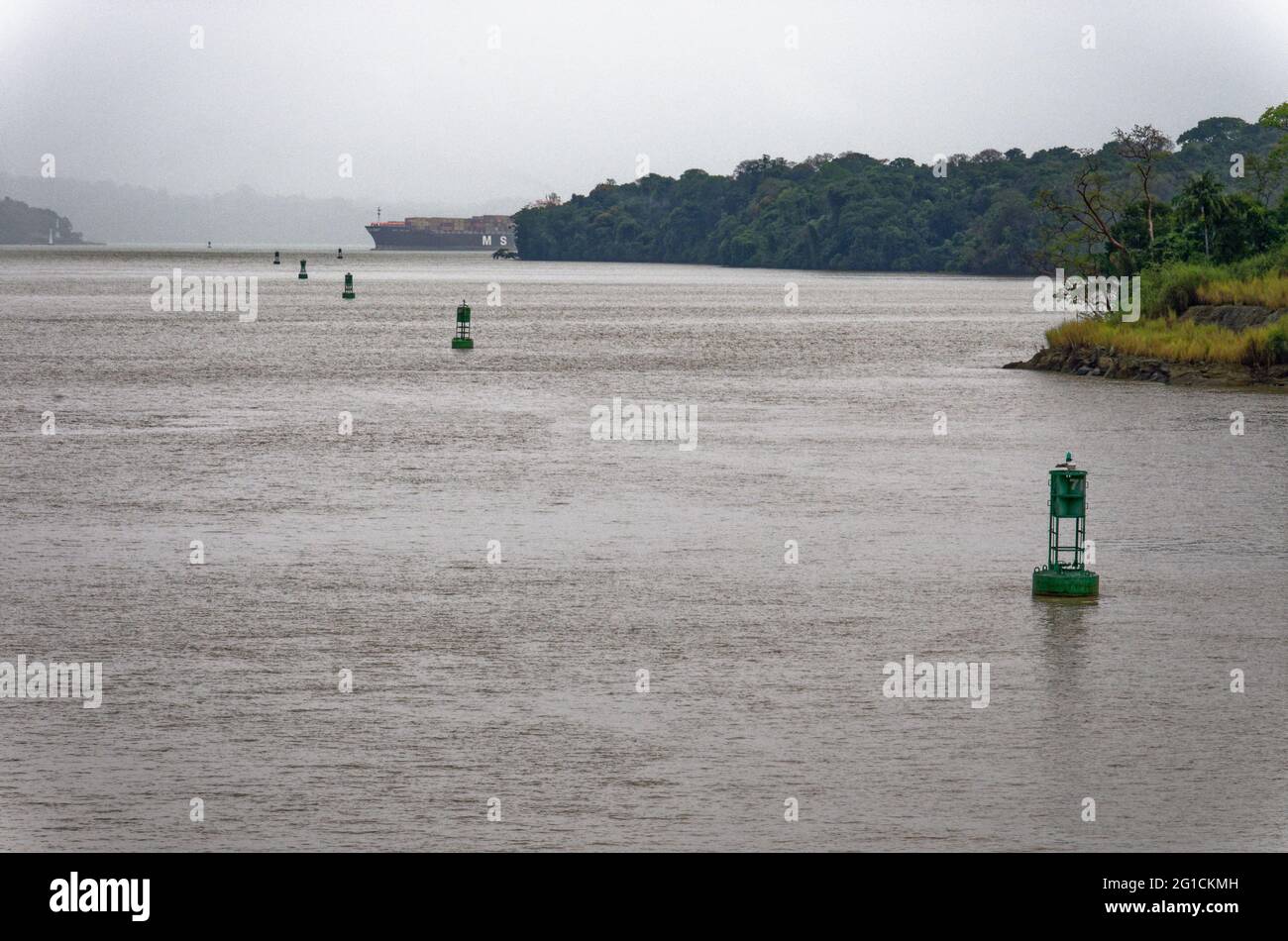 Segeln zum Gatun See, Panama Kanal, Panama, Mittelamerika - tropischer Regenwald in Panama Stockfoto