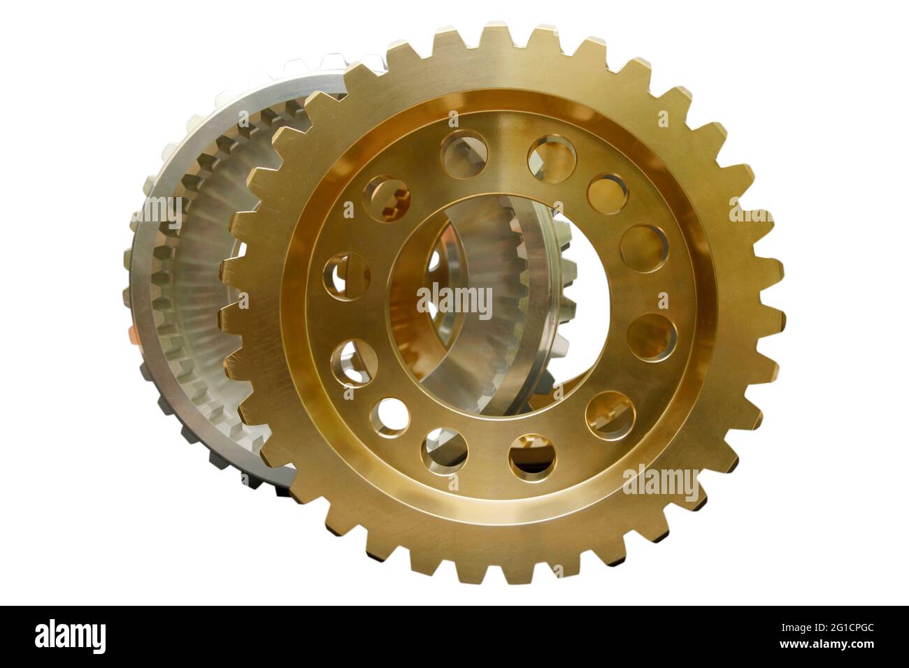 Neue Stahl- und Kupfergetriebe Stockfoto