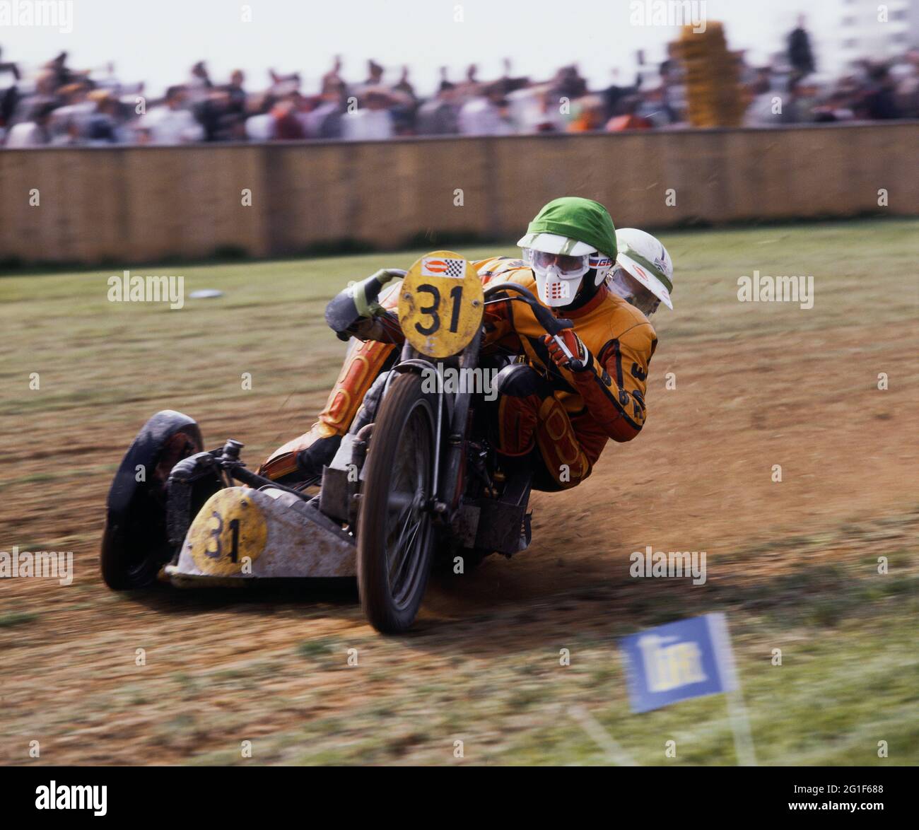 Sport, Motorrad, Motorrad grasstrack Racing, Beiwagen, 70er Jahre, ADDITIONAL-RIGHTS-CLEARANCE-INFO-NOT-AVAILABLE Stockfoto