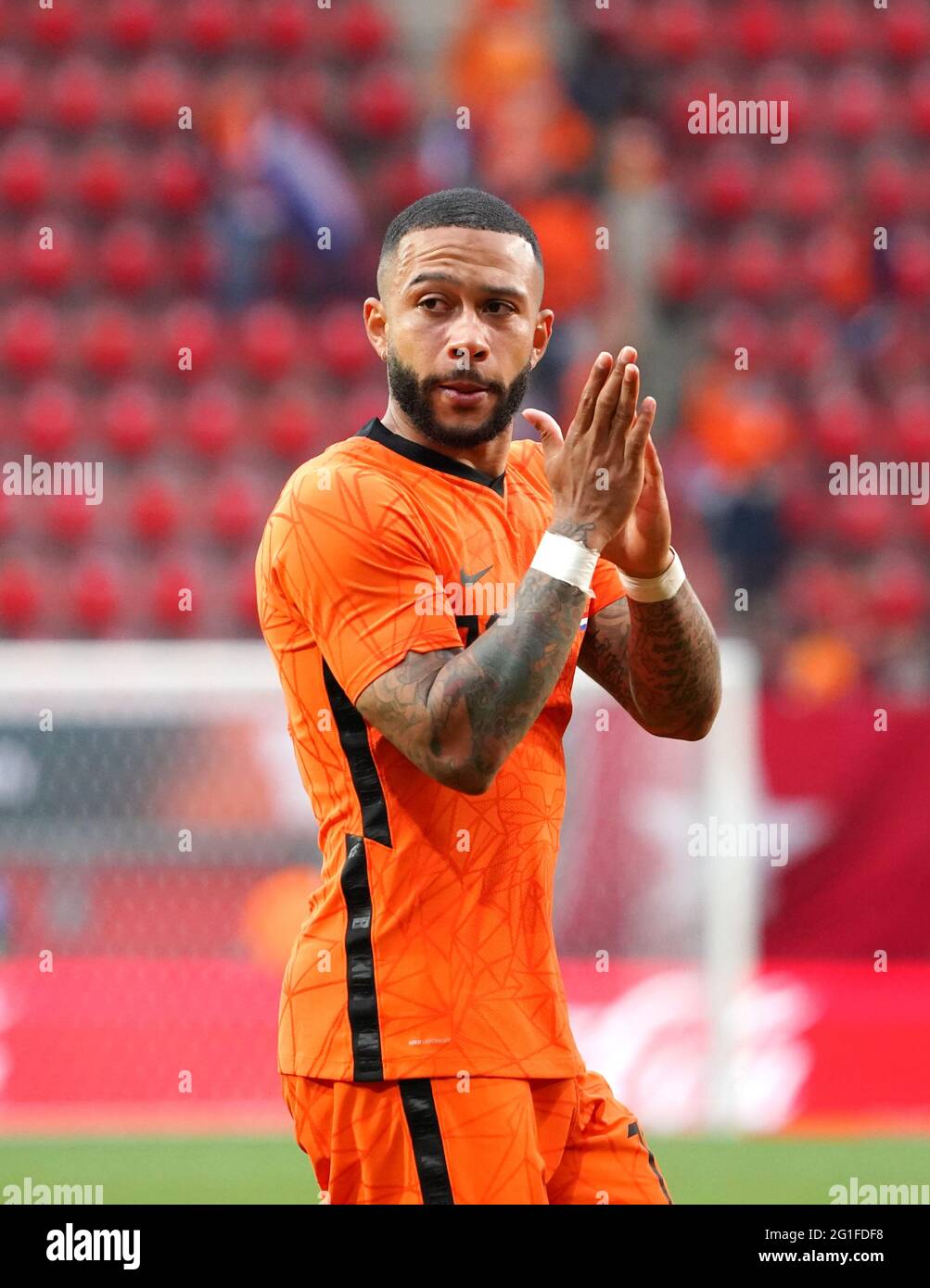 Memphis Depay beim Freundschaftsspiel Niederlande gegen Georgien am 6. Juni 2021 im FC Twente Stadion in Enschede, Niederlande Foto von SCS/Soenar Chamid/AFLO (HOLLAND OUT) Stockfoto