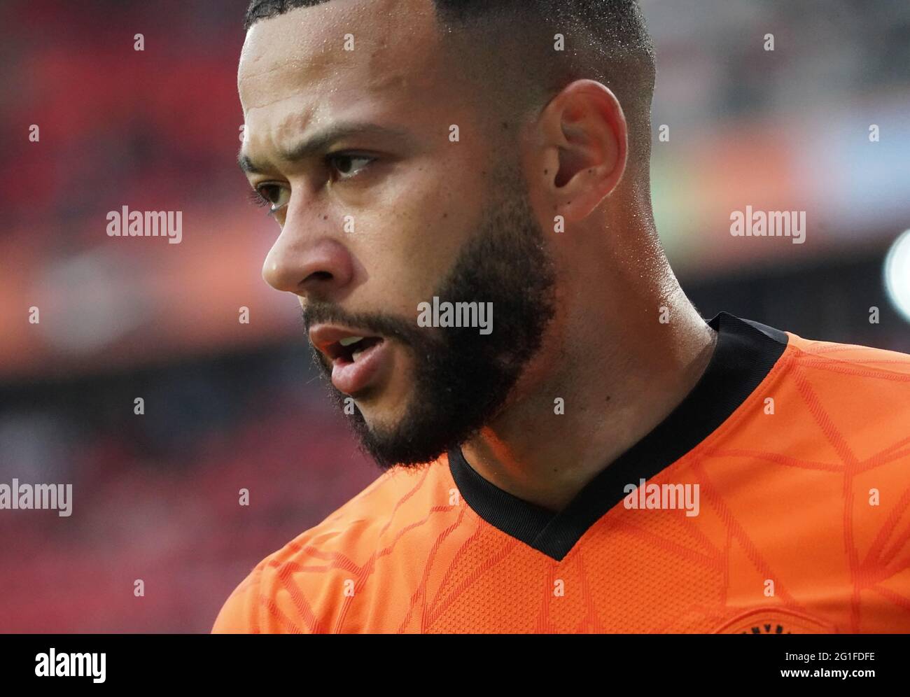 Memphis Depay beim Freundschaftsspiel Niederlande gegen Georgien am 6. Juni 2021 im FC Twente Stadion in Enschede, Niederlande Foto von SCS/Soenar Chamid/AFLO (HOLLAND OUT) Stockfoto