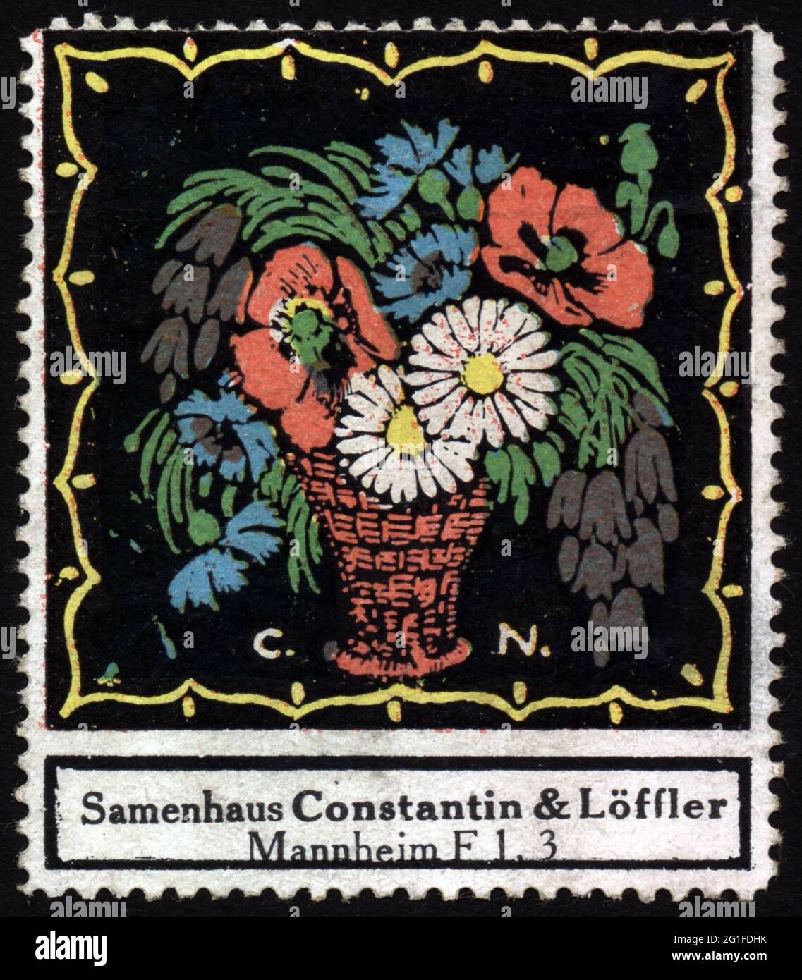 Werbung, Pflanze, Blumensamen, Samenhaus Constantin und Loeffler, Mannheim, Plakatstempel, um 1910, ARTIST's COPYRIGHT DARF NICHT GEKLERT WERDEN Stockfoto
