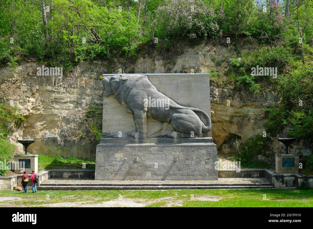 Löwendenkmal bei Bad Koesen, Saalental, Sachsen-Anhalt, Deutschland Stockfoto