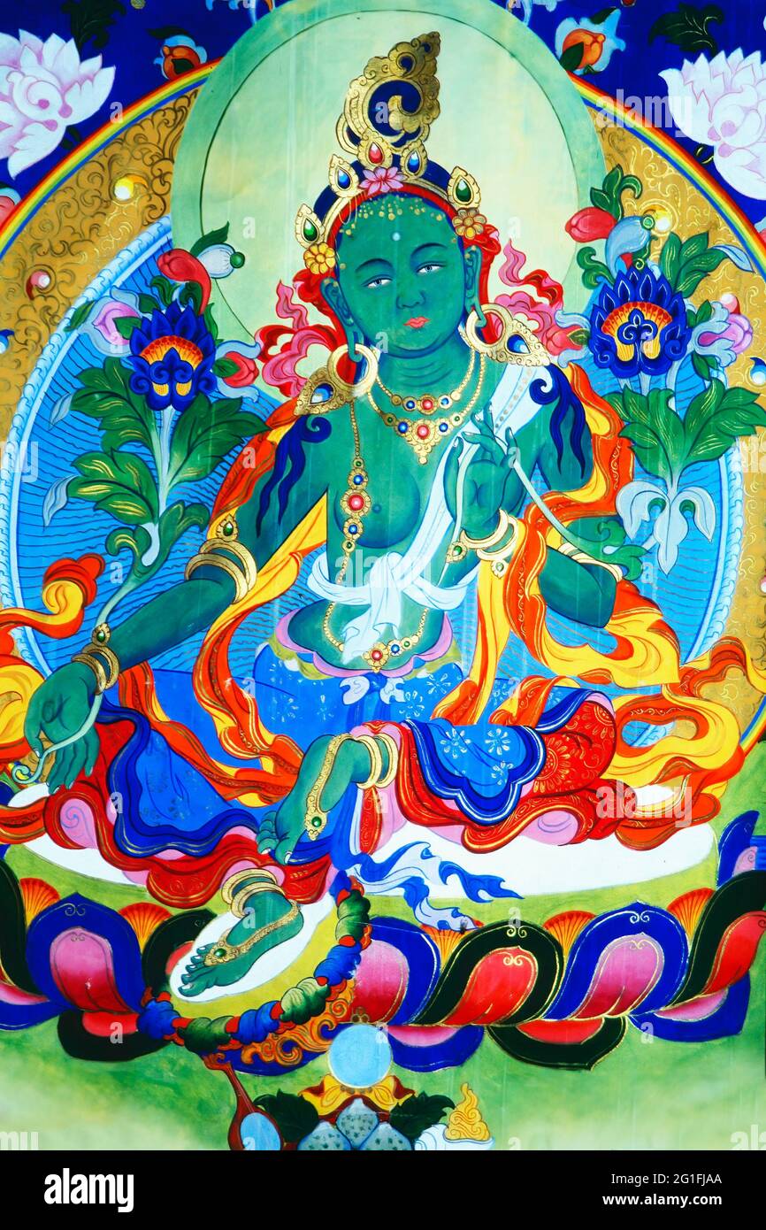 Green Tara Thangka, Kloster Manjusri, Ulaanbaatar, Mongolei Stockfoto