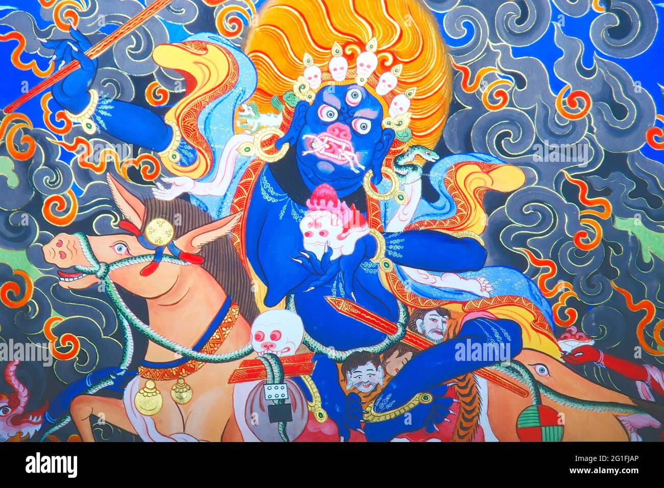 Thangka von Shri Devi, weibliche tantrische buddhistische Gottheit, Kloster Manjusri, Ulaanbaatar, Mongolei Stockfoto