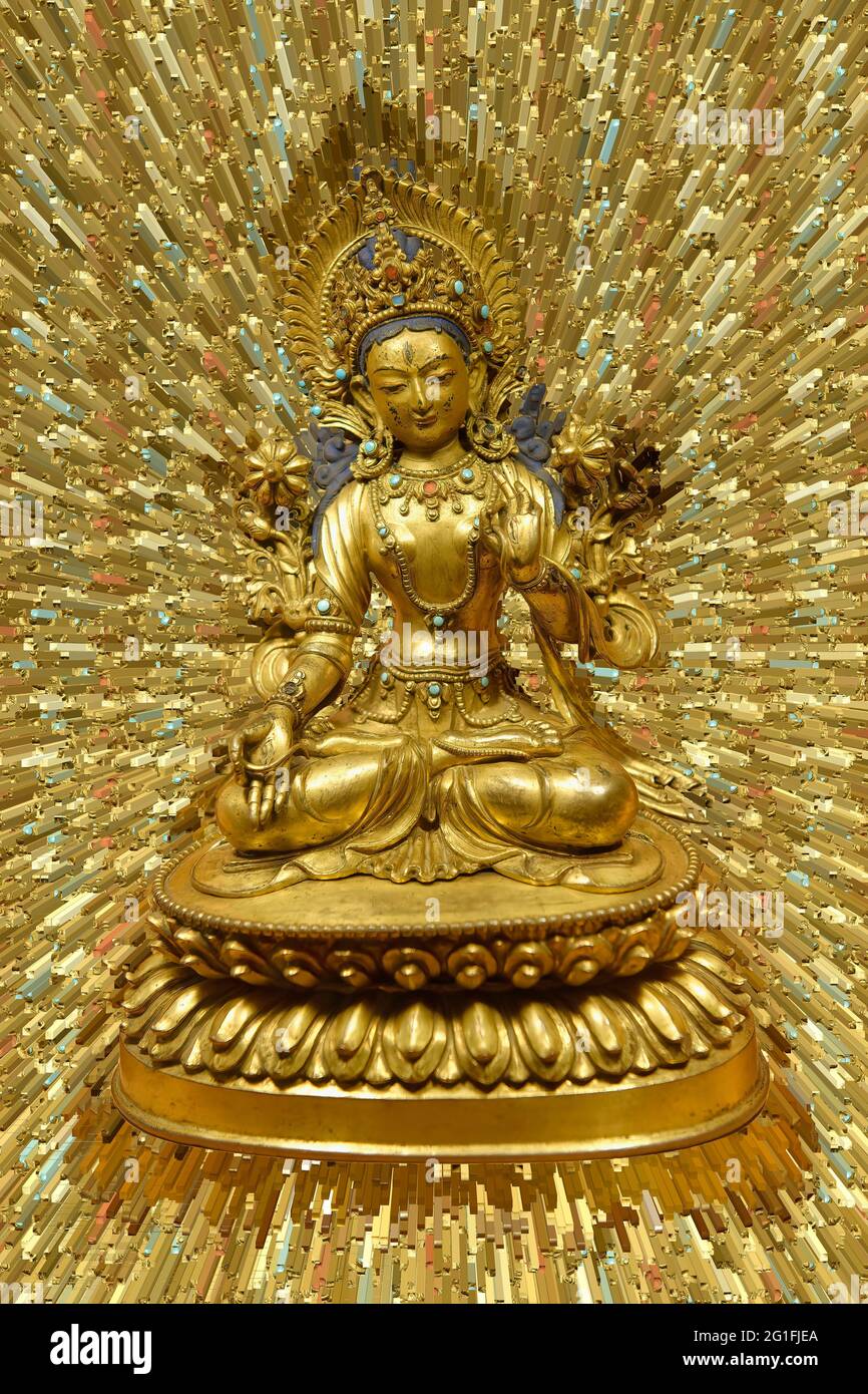 Weiße Tara der Sieben Augen Göttin Statue, 18. Jahrhundert, Kathmandu, Nepal Stockfoto