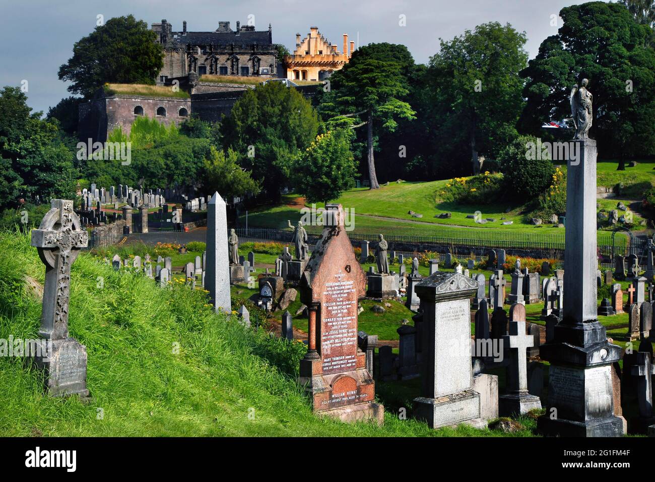 Königlicher Friedhof, Old Town Cemetery, Gräber, Gräber, Stirling Castle, Burg, Burgberg, Schlacht von Bannockburn, Stirling, Stirling und Falkirk Stockfoto