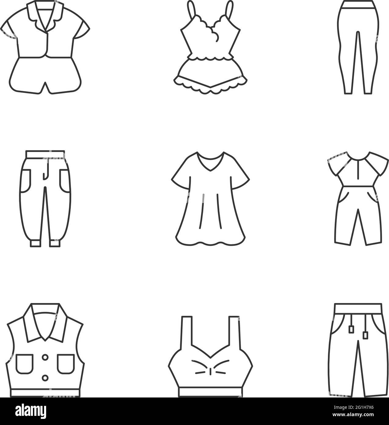 Komfortables Set aus linearen Symbolen für Heimbekleidung Stock Vektor
