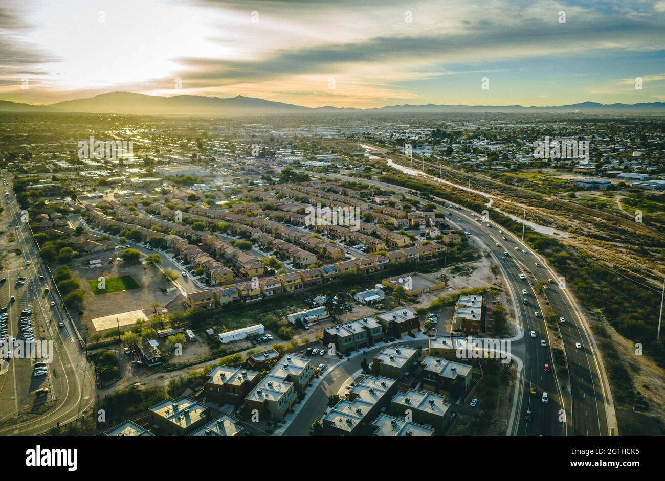 Drohnenaufnahme von Tucson, AZ Stockfoto