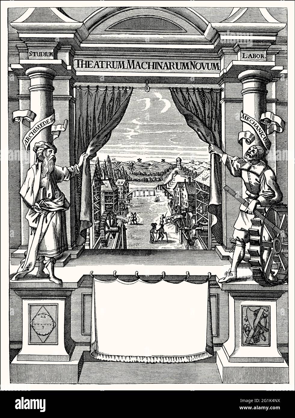 Titel des Theatrum Machinarum Novum von Georg Andreas Böckler, Nürnberg, 1662, Faksimile Stockfoto