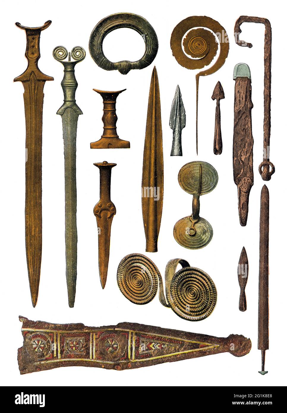 Waffen und Schmuck aus Bronze oder Eisen Stockfoto