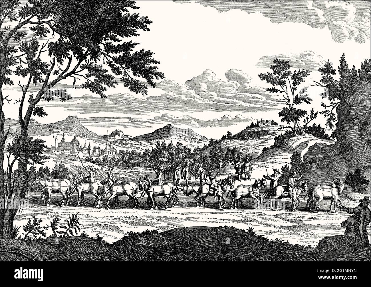 Die Magdeburger Hemisphäre, Vakuumexperiment von Otto von Guericke, 17. Jahrhundert Stockfoto