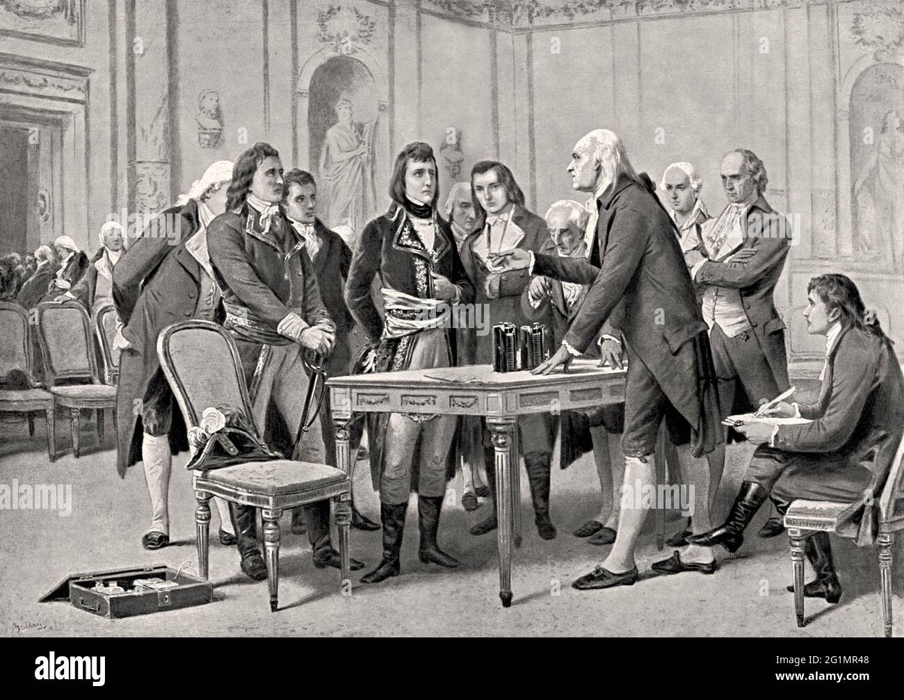 Volta erklärt Napoleon Bonaparte 1801 das Prinzip der elektrischen Säule Stockfoto