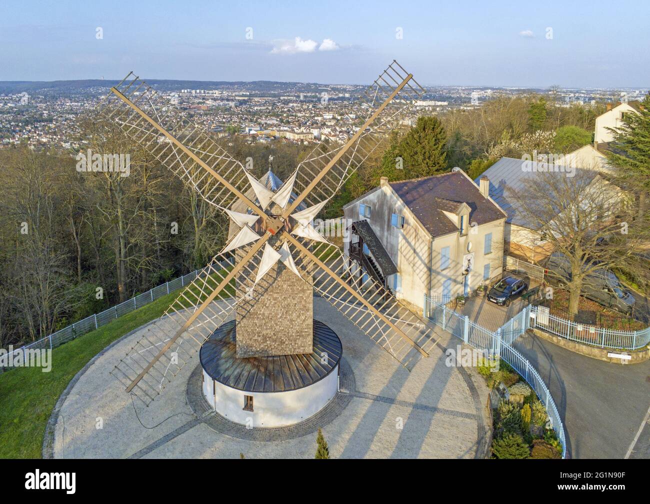 Frankreich, Val-d'Oise, Sannois, das Moulin de Sannois, auch Moulin de Montrouillet genannt, ist eine Drehwindmühle Stockfoto