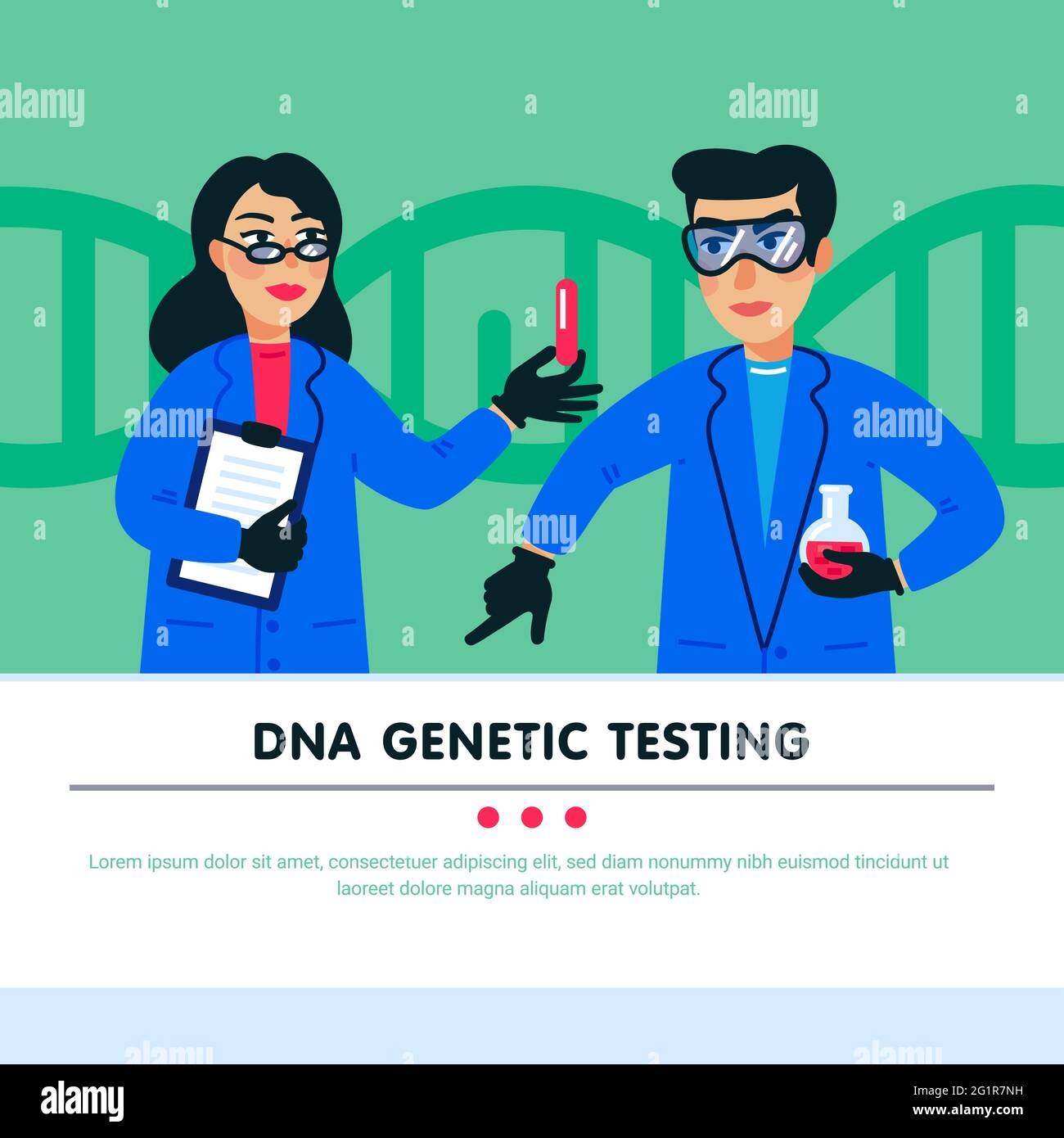 Genom-Sequenzierung Konzept. Wissenschaftler, die im Labor der Nanotechnologie oder Biochemie arbeiten. Molecule Helix von dna, Genom oder Genstruktur. Menschliche Generation Stock Vektor