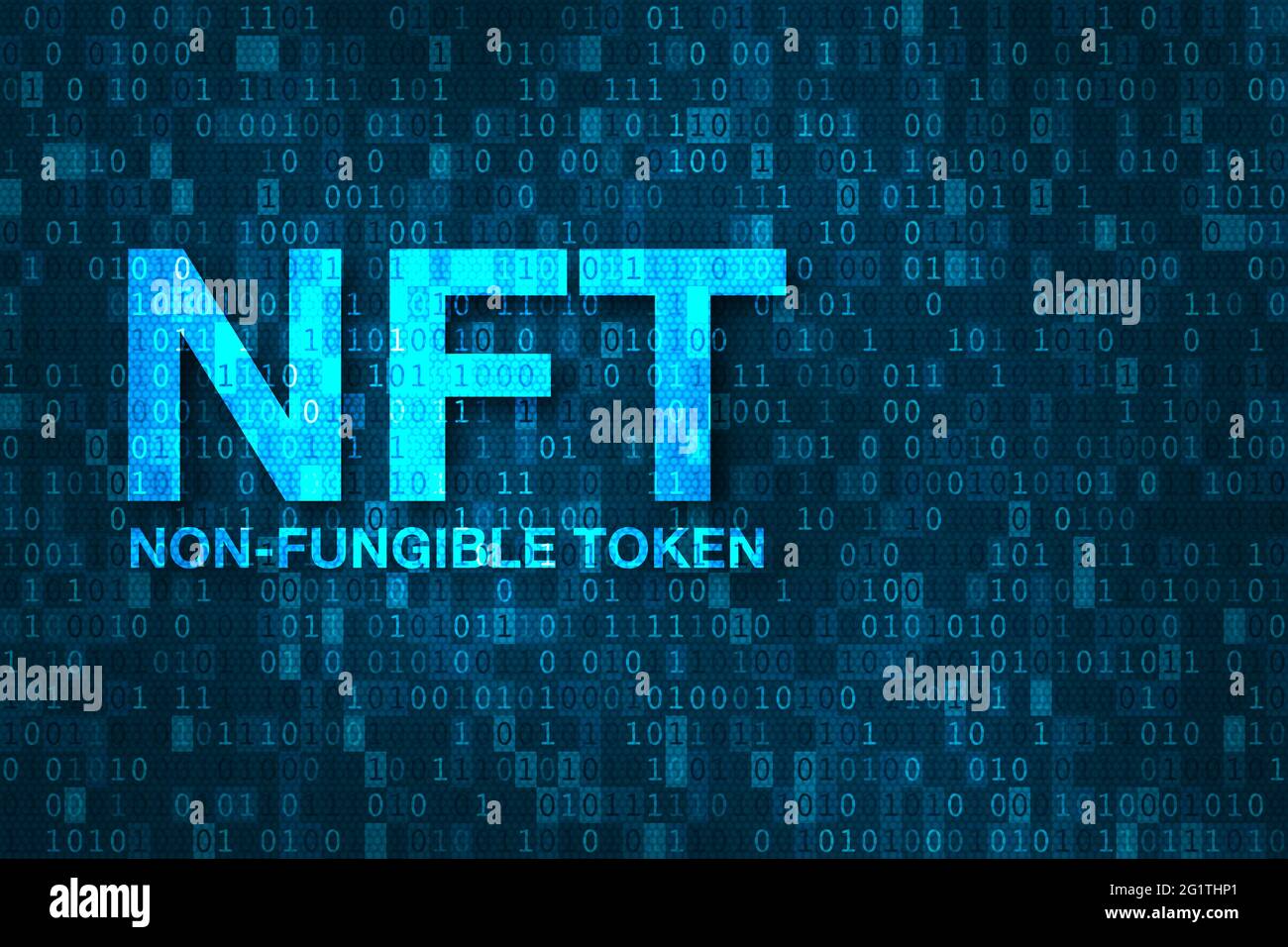NFT-Technologie für die Transaktion digitaler Vermögenswerte mit Blockchain-Kryptowährung. Nicht-fungible Token sichern das einzigartige Eigentum an Kunst und Sammlerstücken. Dez Stockfoto
