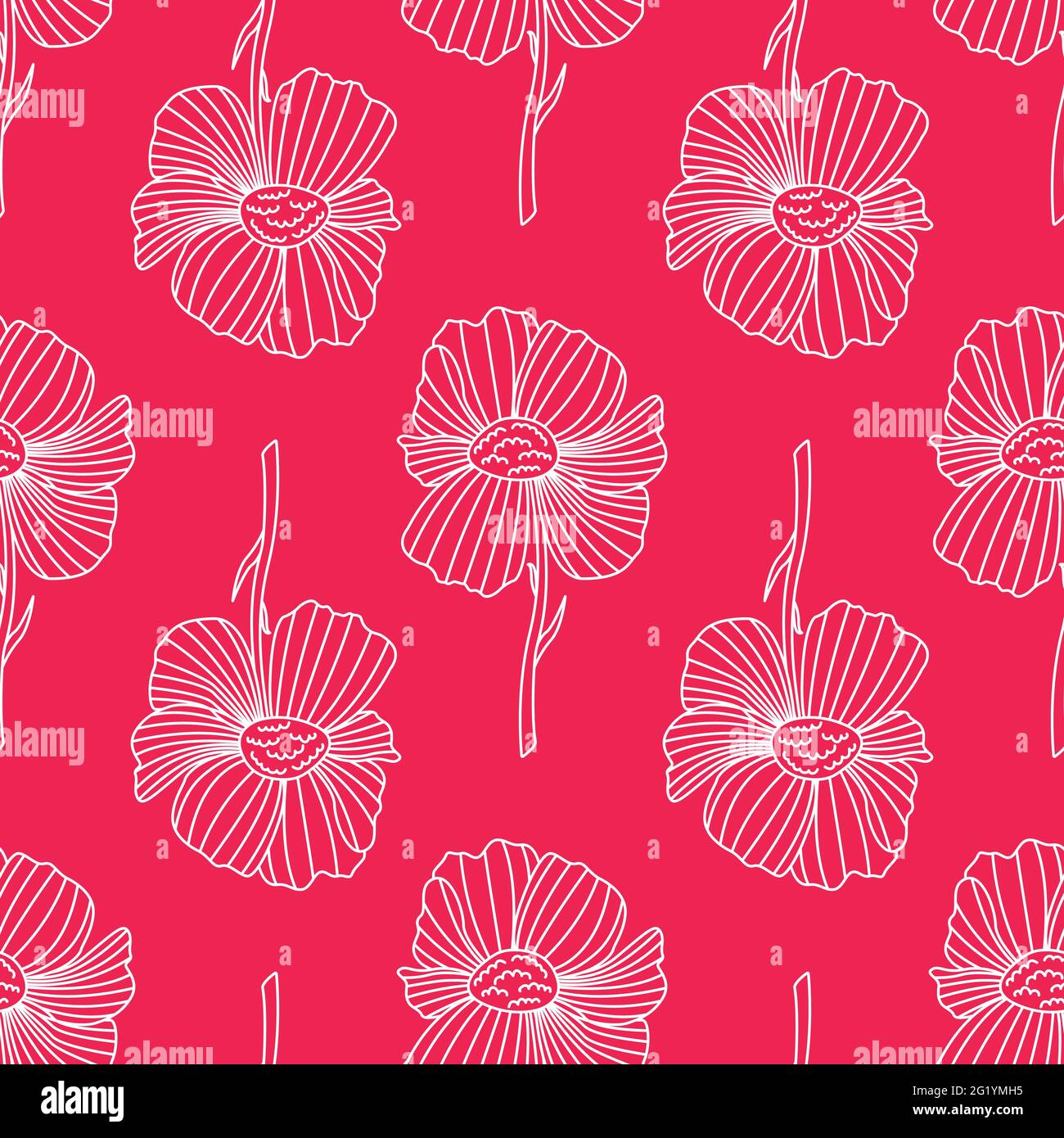 Ein nahtloses Muster mit umrandeten Blumen. Botanischer Hintergrund. Strichkunst Stock Vektor