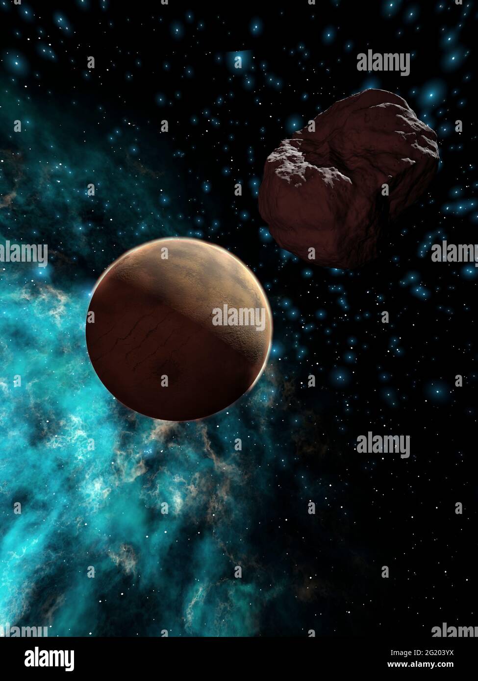 Künstlerische 3D-Darstellung einer kosmischen Szene Stockfoto