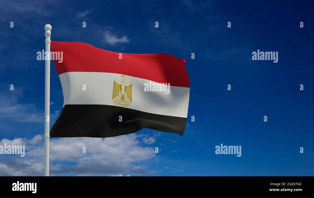 Arabische Republik Ägypten Nationalflagge, winkend im Wind. 3d-Rendering, CGI Stockfoto